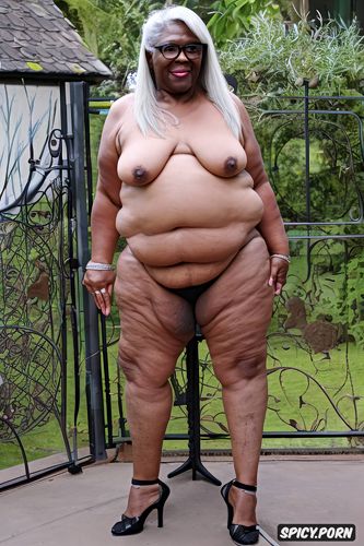 standing, black, fat, elderly, ssbbw, no clothes cellulite ssbbw obese body belly clear high heels african old in chair ssbbw hairy pussy lips open long gray hair and glasses sexy clear high heels