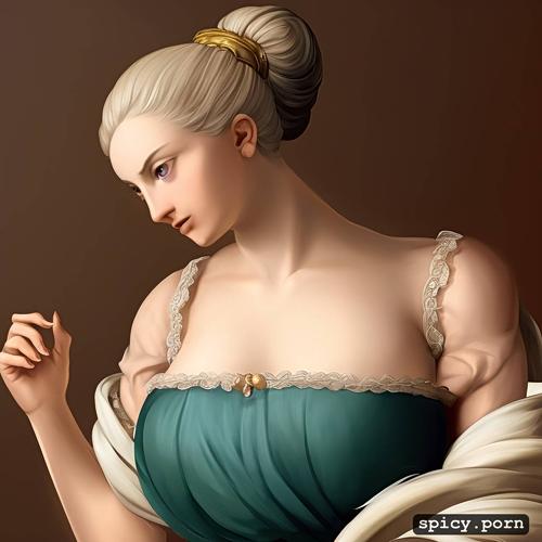detailed, style baroque, thin tanktop, full body, white hair