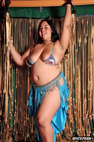 beautiful bellydancer at a dance festival, very large saggy breasts