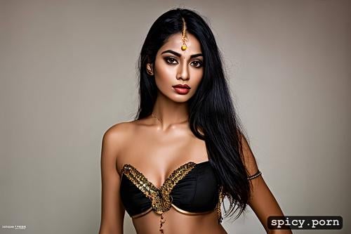 realistic, north indian woman, fair skinned, black saree, style oil