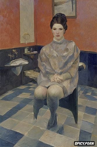 vincent van gogh, blushing woman with red lips and flushed cheeks in shady bathroom bathing intimate tender modern post impressionist fauves erotic art