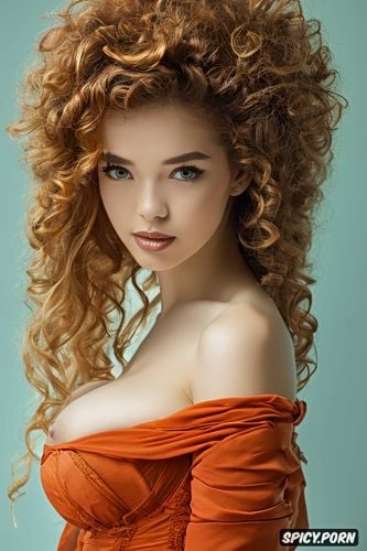 orange background, wavy hair, fully nude, 18 yo, front lighting