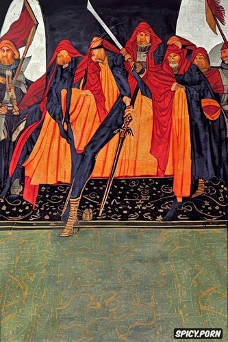 canvas painting, medieval art, knight, princess demon, 6th century painting