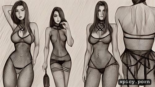 fishnet detailed, panties, naked, undressing, tall body, realistic