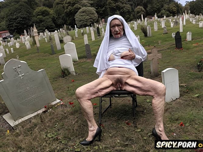 very old granny, zombie, ninety, cemetery, vaginal gape, very thin