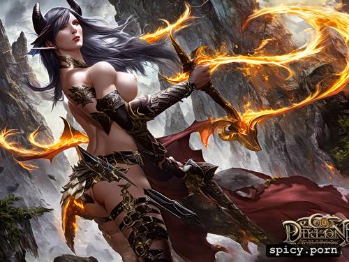 demon hunter, realistic, gameplay, diablo, fantasy, naked, female