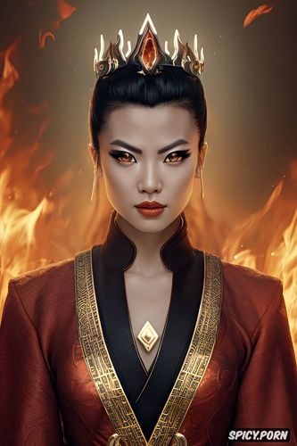 azula, matte, flame crown, surrounded by blue fire, face shot