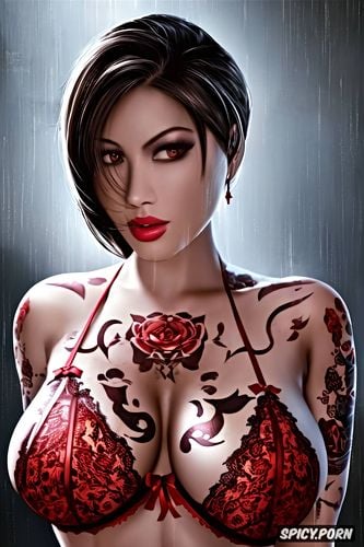 ada wong resident evil beautiful face young sexy low cut red lace lingerie