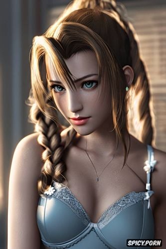 ultra detailed, ultra realistic, aerith gainsborough final fantasy vii rebirth exotic silk lingerie soft lights beautiful face portrait