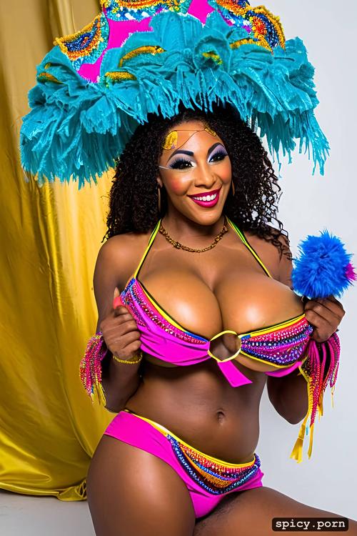 37 yo beautiful performing brazilian carnival dancer, perfect stunning smiling face