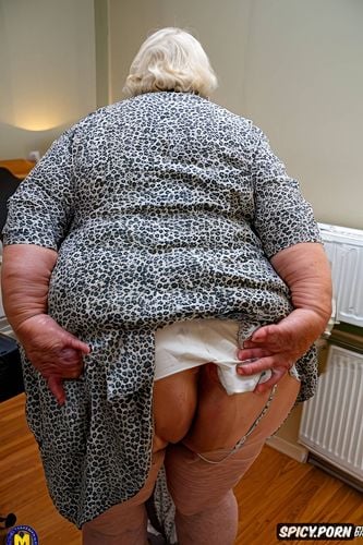 back view, very old fat grandmothers, very open asshole, huge gaping asshole