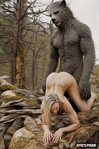 doggy fucking her deep, surprised by big sasquatch dick, lifting her ass into the air with powerful pelvic thrusts