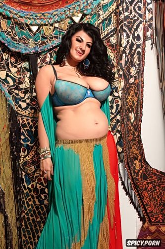 beautiful perfect laughing face, busty, seductive, beautiful belly dance costume