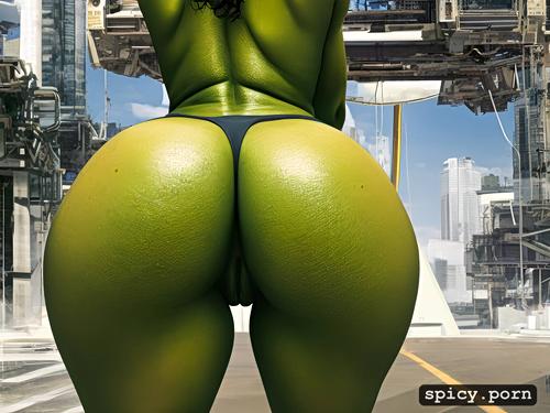 she hulk, firm round ass, shaved pussy, naked, close up