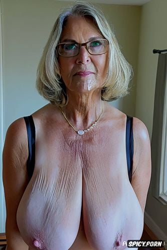 fake sagging tits, big hips, glasses, bedroom, classy healthy gilf