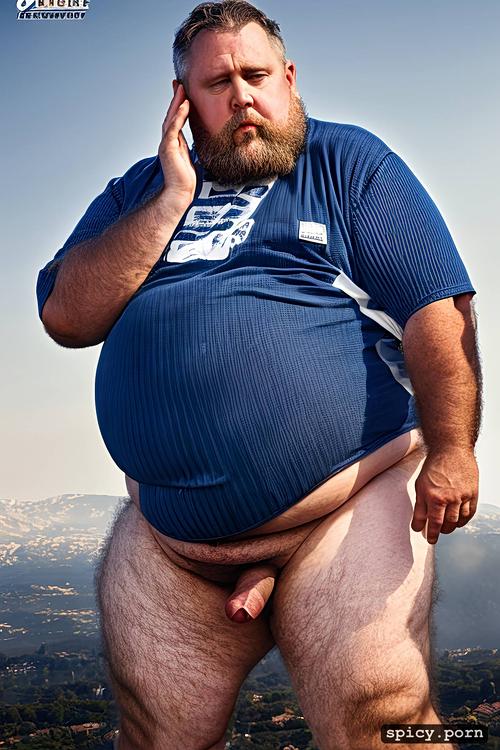 show large penis head, full body, round face with beard, anal hole