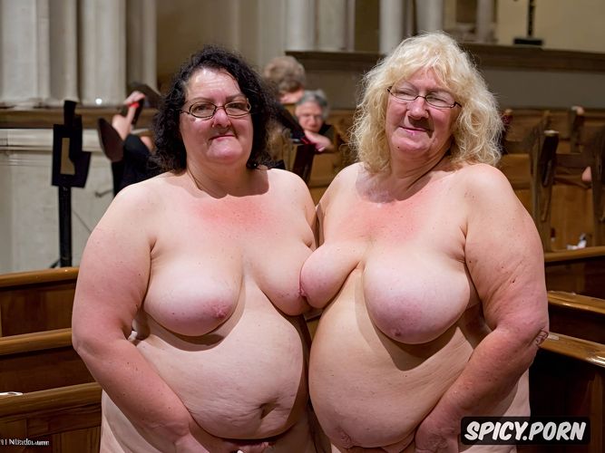 glasses, obese, ssbbw, bbw, group of old grannies, nude, cathedral