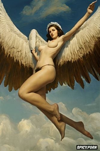 flat chest, henri gervex, angel flying in the sky, feathers