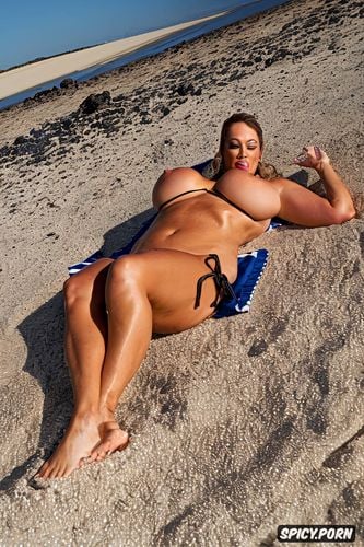 algarve beach, german extremely busty model, humongous natural tits