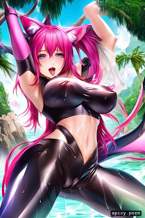 see through clothes, anime, korean female, solid colors, cat woman