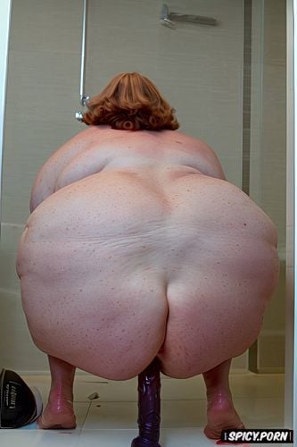 enormous dildo, rear view, bobcut haircut, ssbbw, good anatomy