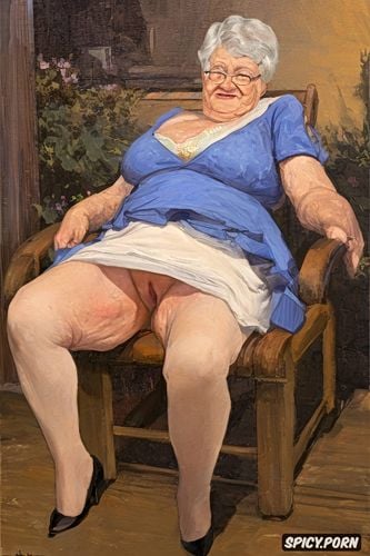 fat granny, the fat grandmother has nude pussy under her skirt shows open realistyc labia upskirt very old