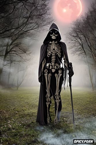 scary glowing grim reaper, haunting human skeleton, realistic