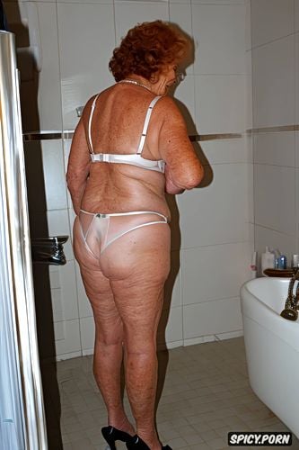 seventy five of age, hairy, classy american granny, standing in bathroom