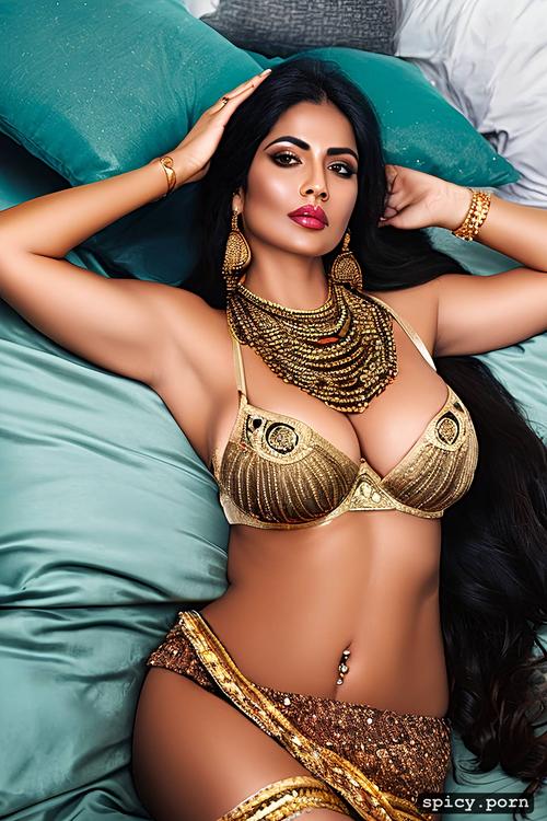 milky boobs, gold jewellery, gorgeous face, full body front view