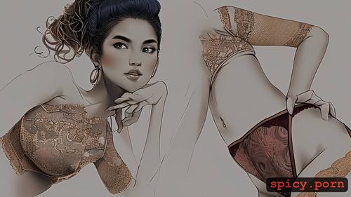 realistic, lace undies, art by jean paptiste monge, small boobs