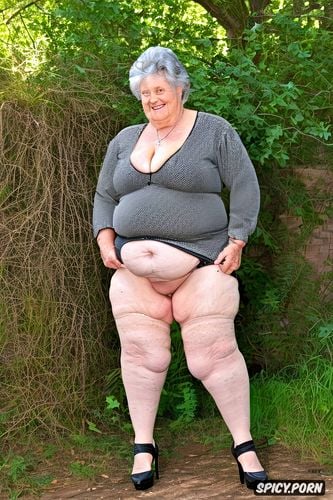 heels, naked, fat, elderly, busty, no clothes cellulite ssbbw obese body belly clear high heels