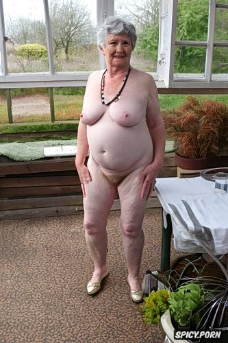 granny is ripe and contemporary, tiny, old irish granny, background sunroom