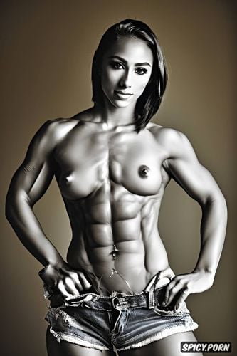 abs1 8, biceps1 8, erect perky nipples, detailed and realistic portrait
