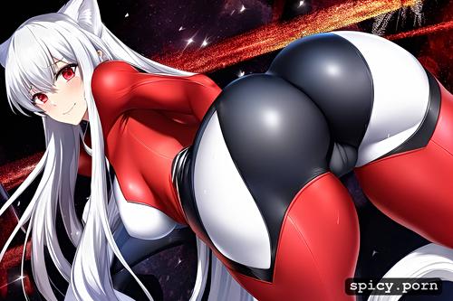 silver hair, showing of her ass, good anatomy, skintight sport clothes