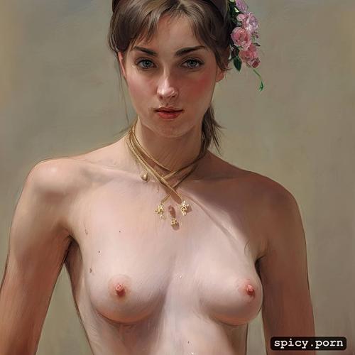 small boobs, nice abs, realistic, art by vasily surikov, highres