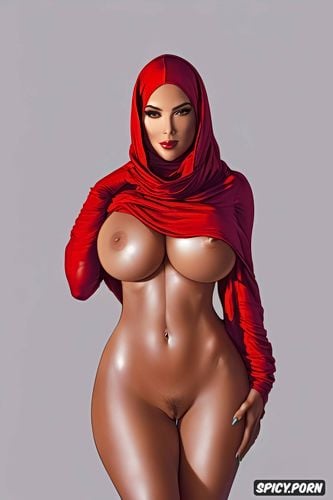 iranian actress, very broad hip, 47 years old, totally naked in only red hijab and nothing else
