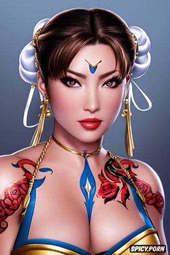 masterpiece, tits out, chun li streetfighter beautiful face tattoos topless