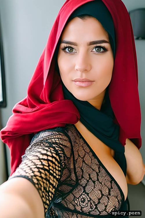 hijab in sperm, no makeup, lingerie, low quality camera woman in hijab