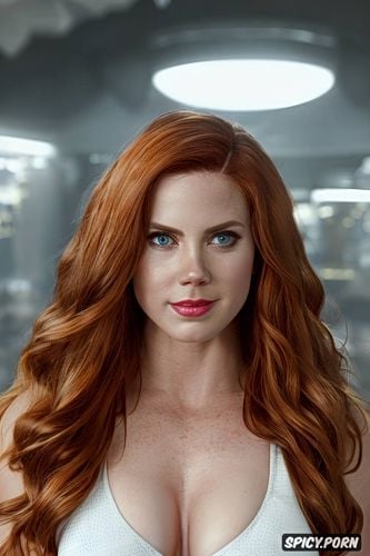 erect nipples, highres, photorealistic, amy adams has natural red hair and pale skin