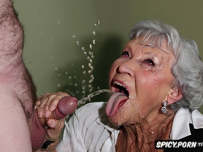 gorgeous granny, and pissing trough her sheer lace panties, piss drips from her chin and soaks her bosom