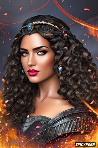 diadem, game of thrones, throne room, long soft dark black hair in curly ringlets