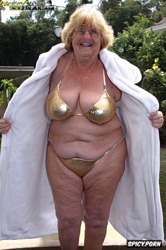 american senior gilf, wrinkled face, crooked teeth, she flashes her small tits to me and smiles