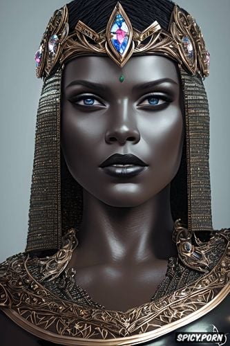 full lips, dark ebony skin, tiara, high cheekbones, wearing black scale armor