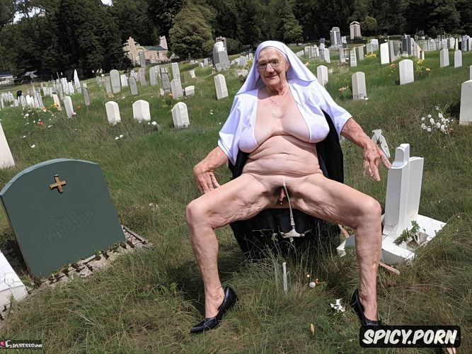 very fat, ninety, cemetery, oiled skin, very old granny, pale