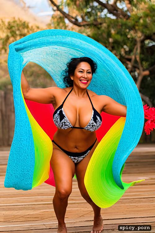 curvy body, 52 yo beautiful hawaiian hula dancer, bikini top