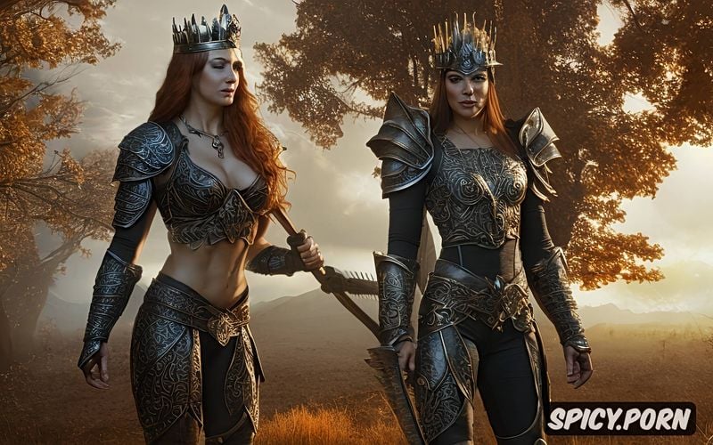 orange hair, sexy fantasy armor, photo of a sexy woman, standing