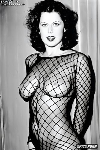 perfect face, hedy lamarr, in supermarket, oiled body, precise lineart