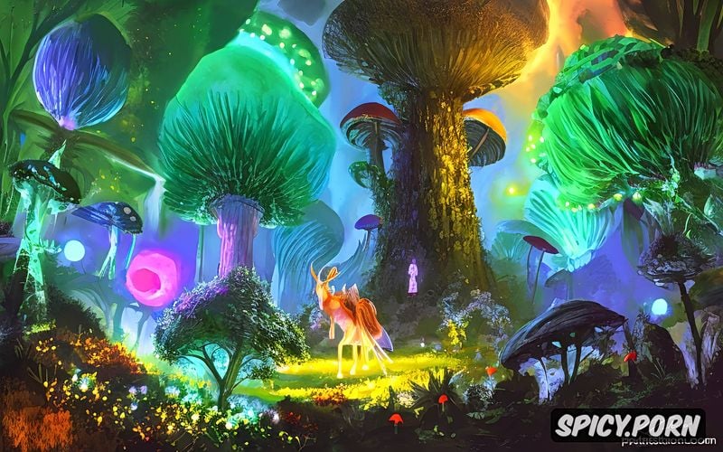 magic mushrooms glowing in the dark, enchanted forest, high resolution