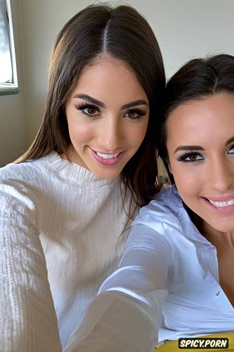 real amateur selfie of two cute spanish teen girlfriends, two women in frame