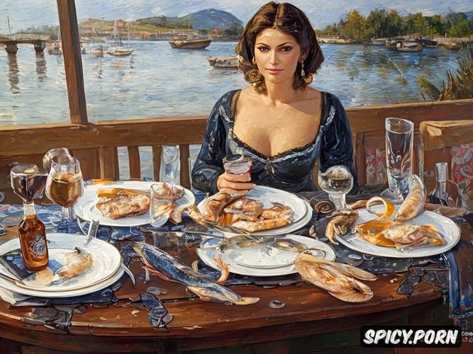 shrimps and a glass mug on a wooden table, konstantin razumov